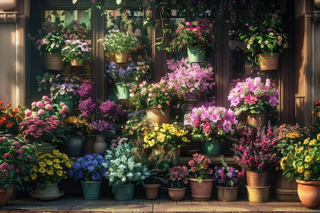 Flower Shop in Paris with Bouquets in Pots