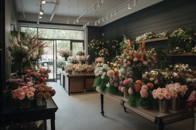 Flower shop with arrangements of vibrant flowers bringing color and life to any space