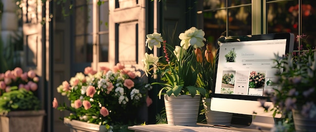 Photo flower shop with potted plants