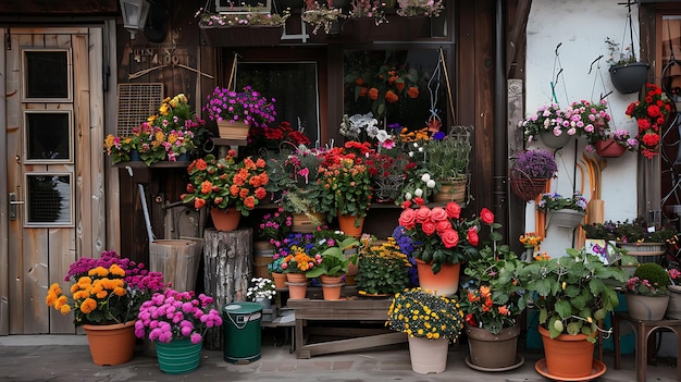 a flower shop with a sign that says quot potted flowers quot