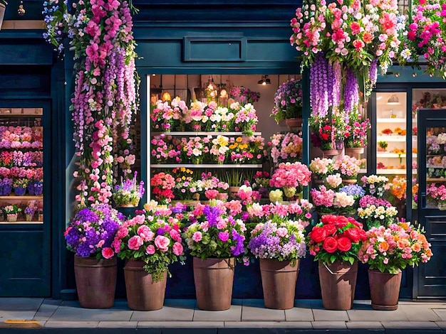 A flower shop with a variety of blooms on display