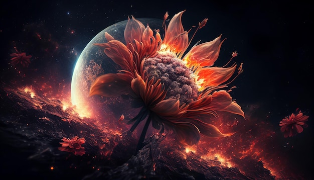 A flower in space the size of a planet catastrophe Galactic nebulae Generative AI