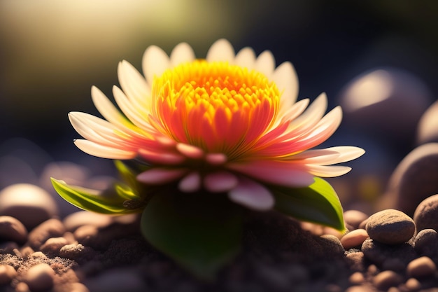 A flower in the sun with a blurry background