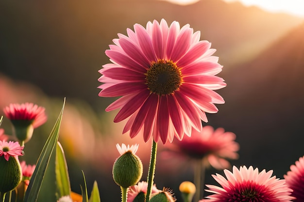 A flower in the sun with the sun shining on it