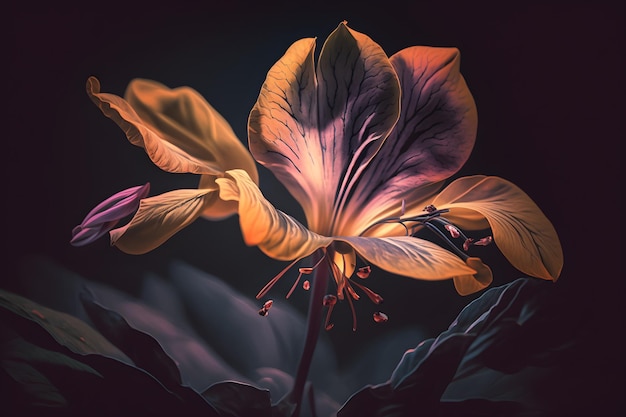 A flower that is lit up in the dark