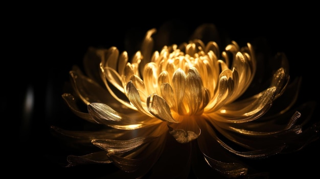 A flower that is lit up with a black background