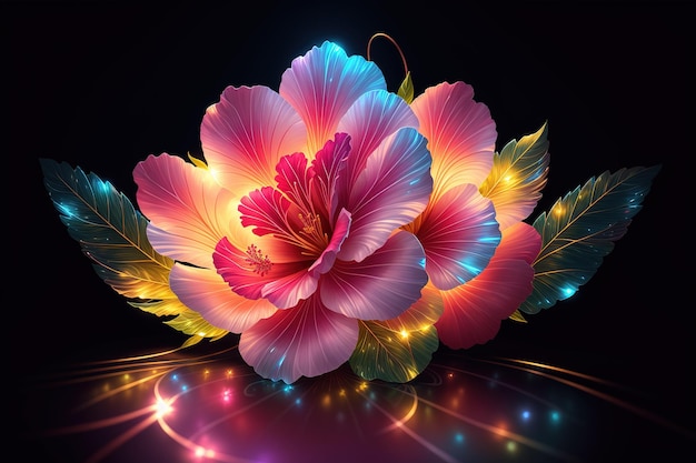 A flower that is lit up with lights