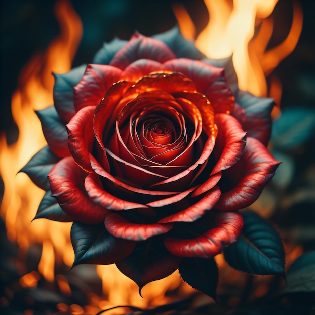 A flower that is outside by the fire