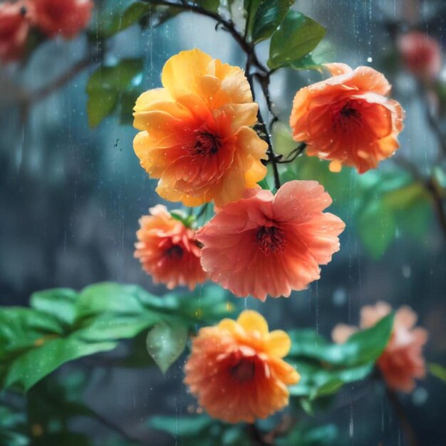 a flower that is outside with rain drops