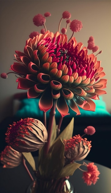 A flower that is in a vase with flowers