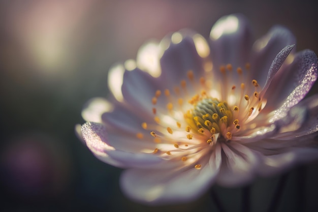 A flower that is white and has a yellow center.