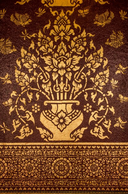 Flower traditional Thai style painting on brown blackground