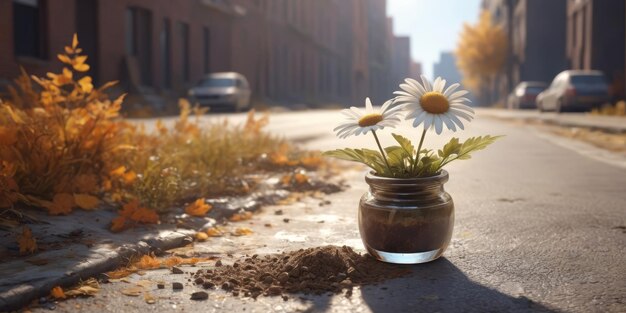 Flower vase on the road