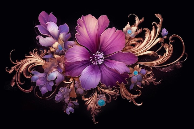 Flower Wallpaper Art With Jewels Ai generative