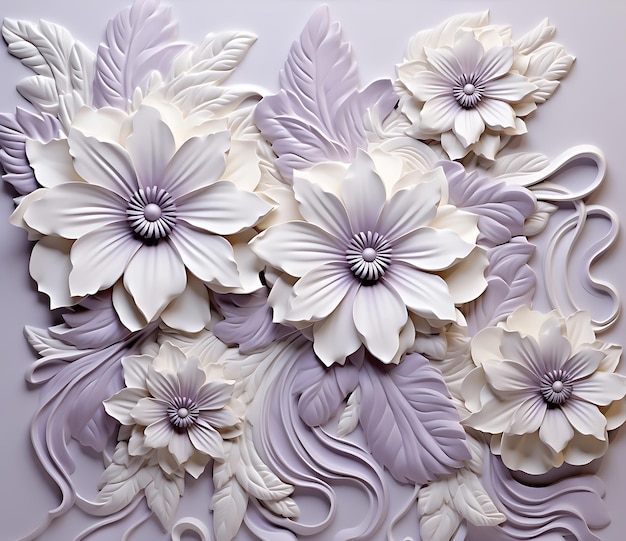 Flower wallpaper pattern seamless 3d purple and white