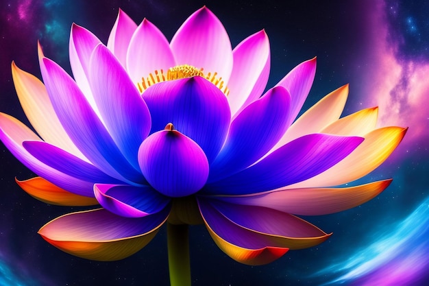 A flower wallpaper with a blue and purple flower and the word lotus on it.