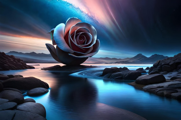 A flower on the water with the milky way in the background