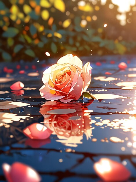 Photo a flower in the water with the sun shining on it