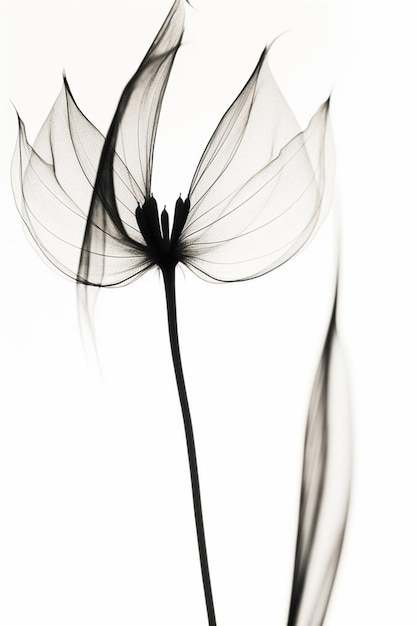 A flower with a black stem and a white smoke effect.