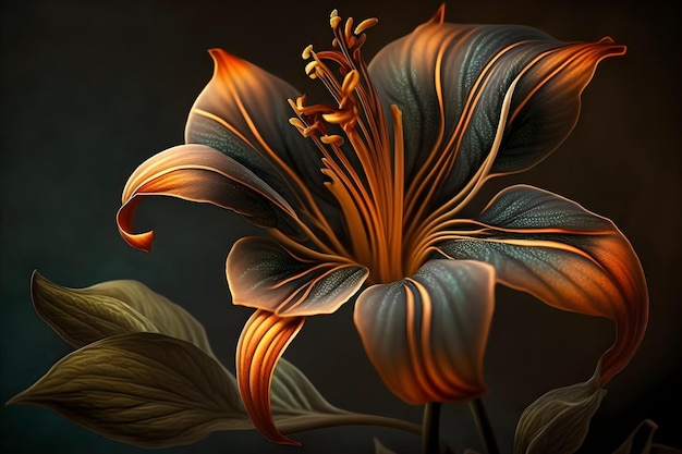 A flower with a dark background and the word lily on it.