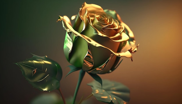 A flower with a gold leaf and the word rose on it