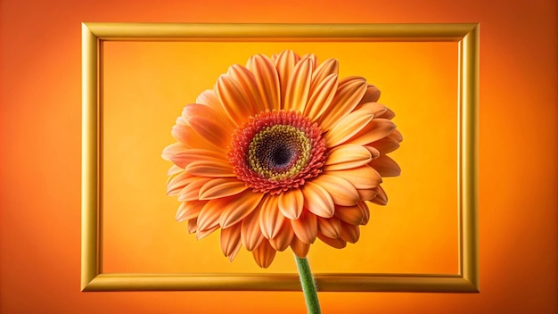 a flower with a green stem and orange background