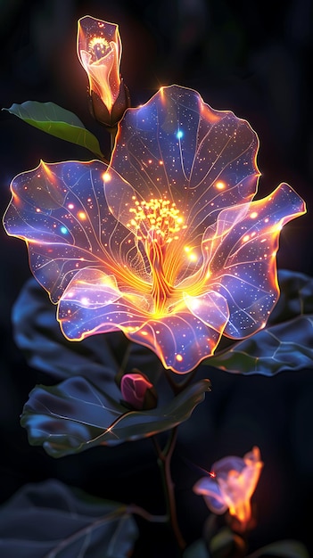 Photo a flower with the light on it