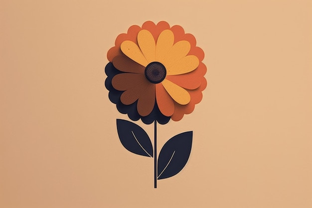 Flower with orange petals on brown background created using generative ai technology