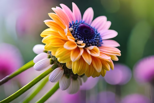 a flower with a purple center and the yellow center.