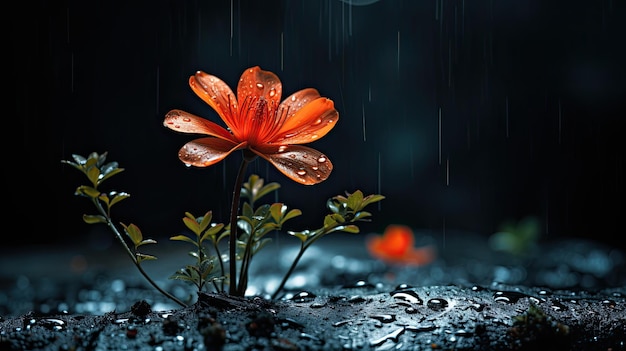 Flower with rain on the bottom