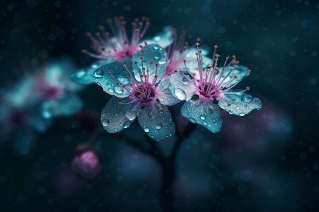 A flower with rain drops on it