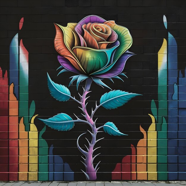 A flower with a rainbow on rose it is in a dark room AI