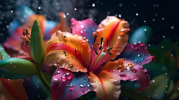 A flower with a raindrop on it