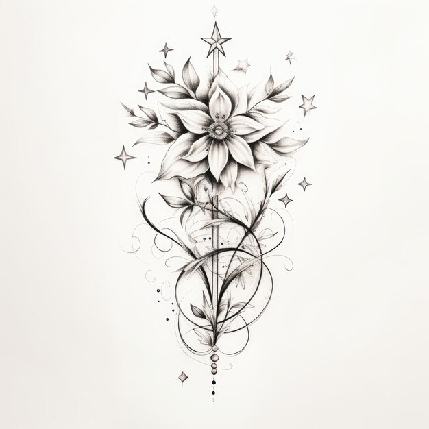 flower with stars in finework style