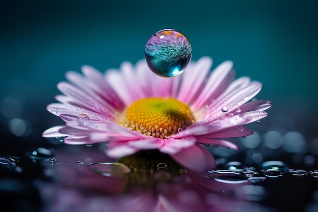 A flower with a water droplet on it