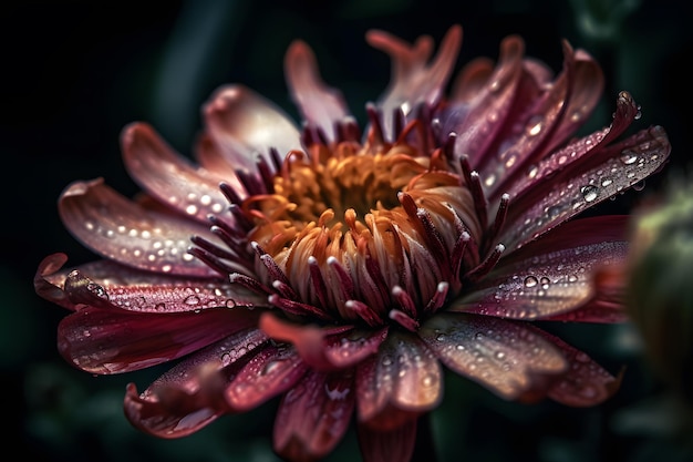 A flower with water droplets on it