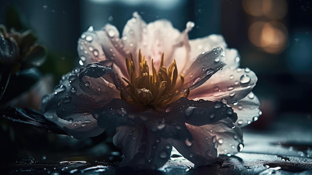 A flower with water droplets on it