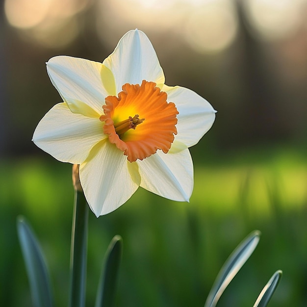 Photo a flower with a yellow center and the sun shining on it