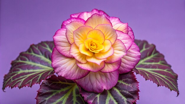 Photo a flower with yellow and pink petals and a yellow flower