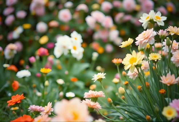 Photo a flower with yellow pink and white flowers in a garden