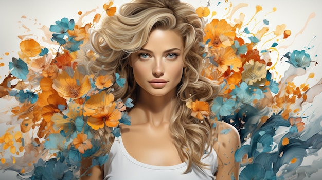 flower woman illustration HD 8k wall paper Stock Photographic image