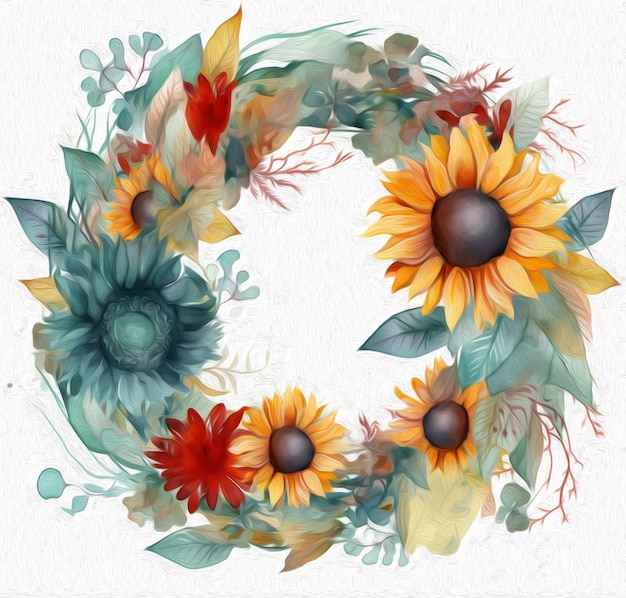 Flower wreath oil painting illustration