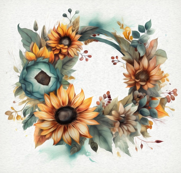 Flower wreath oil painting illustration