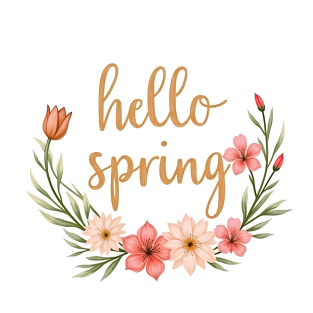 Photo a flower wreath with the words hello spring on it