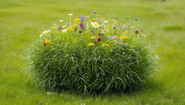 Photo flowerbeds with wildflowers on a meadow in summer