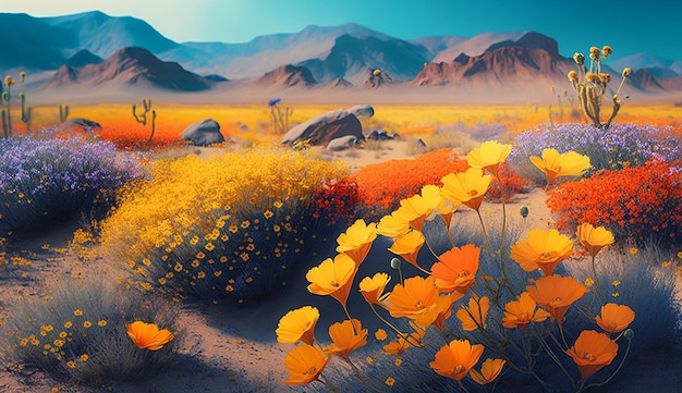 Flowering desert field vibrant inspiration images AI Generated