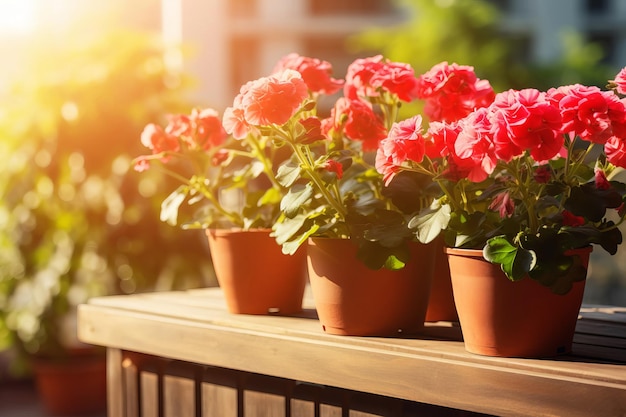 Flowering potted plants for decorating balconies and terraces Selective focus Generative AI content