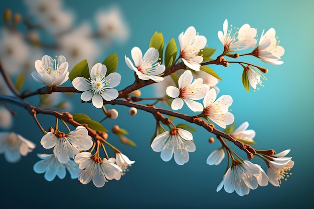 Flowering tree branch on blue sky background Generative AI