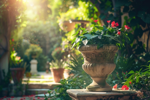 Flowerpot Within Roman Architectural Grace