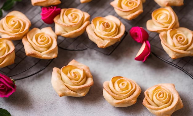 The flowers are cut from fresh apples